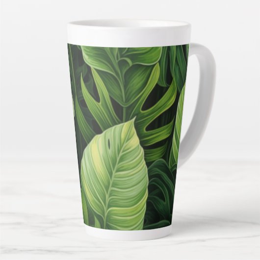 Latte Mok - Hoge mok met bladontwerp (Rechterhoek)