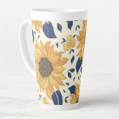 Latte Mok: marineblauw en geel zonnebloemen Latte Mok (Linkerhoek)