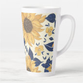 Latte Mok: marineblauw en geel zonnebloemen Latte Mok (Rechts)