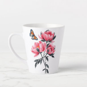 Latte Mok - Roze pioenbloemen, vlinder