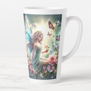 Latte Mug - Fairy in Flowers Garden, Papillons