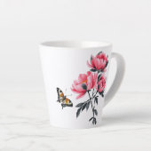 Latte Mug - Fleurs de pivoines roses, Papillon (Angle droit)