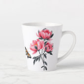 Latte Mug - Fleurs de pivoines roses, Papillon (Droite)