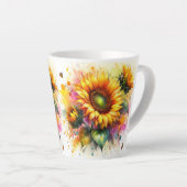 Latte Mug - Fleurs de soleil jaunes (Angle droit)