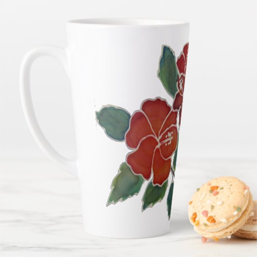 Latte Mug - Fleurs d'Hibiscus Rouge (En situation)