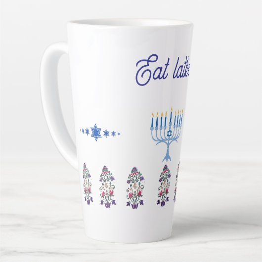 Latte Mug Hanoukka thème avec fleurs menorah (Angle gauche)