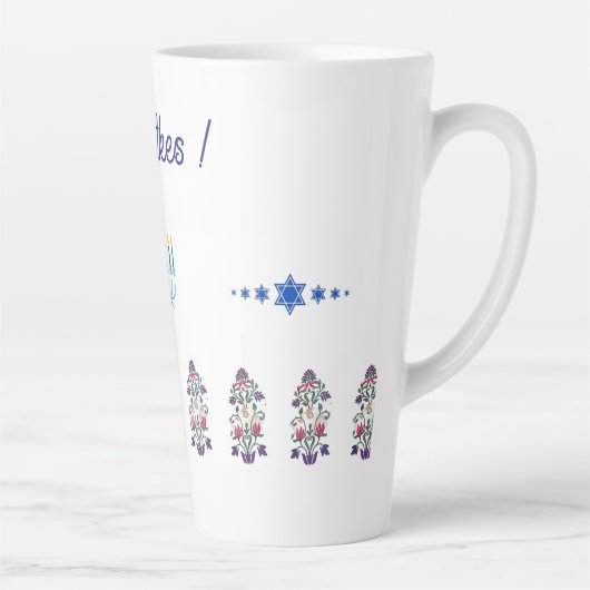 Latte Mug Hanoukka thème avec fleurs menorah (Droite)