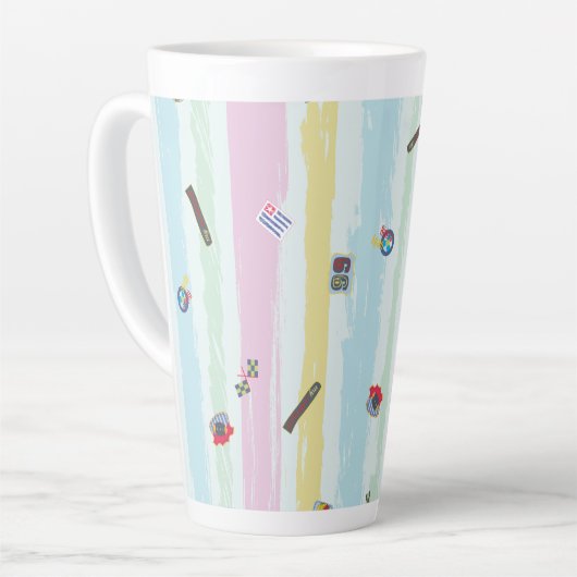 Latte Mug – Sports & Stripes Pastel Racing Design (Angle gauche)