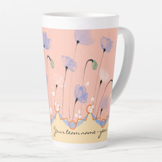 Latte Mug - thème PEG avec des pavots, texte perso (Angle droit)