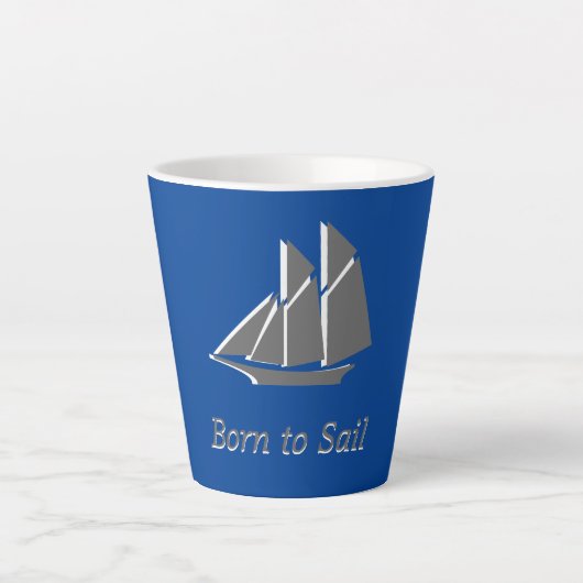 Latte Mug - Voilier gris sur Blue (Devant)