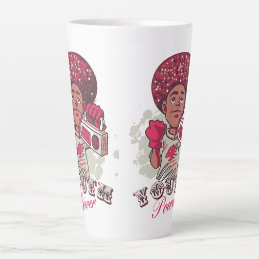 Latte Mug – YOUTH Power Afro & Boombox Urban (Devant)