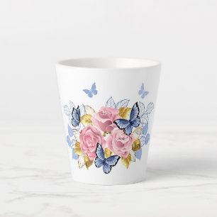 Latte Rose Roses & papillons bleus - Tasse élégante