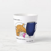 Latte Tasse à café bleue avec un chat orange drôle (Devant)