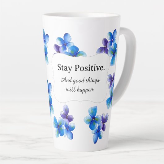 Latte Tasse à café fleur bleue déclaration positive (Angle droit)