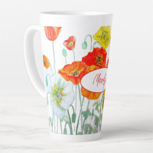 Latte Tasse aquarelle à motif de fleur de pavot rouge or