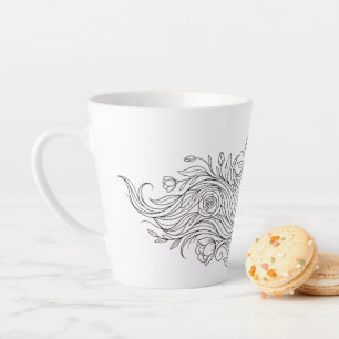 Latte Tasse avec profil de femme florale minimaliste