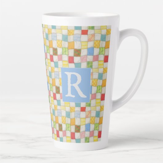 LATTE TASSE ÉMAILLÉE HAUTE CRÉATION "CRAZY QUILT" + TEXT (Droite)