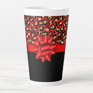 Latte Tasse imprimée léopard rouge, or et noir avec nœud