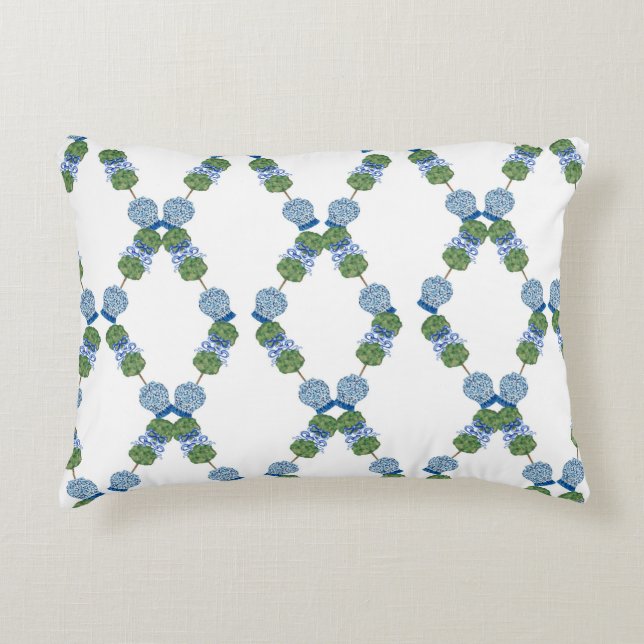 Lattice Topiary Chinoiserie Blauwe Ginger Jars Accent Kussen (Voorkant)