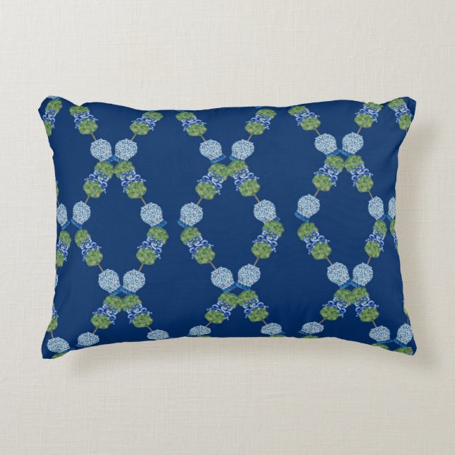 Lattice Topiary Chinoiserie Blauwe Ginger Jars Accent Kussen (Voorkant)