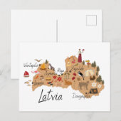 Latvia travel map briefkaart (Voorkant / Achterkant)