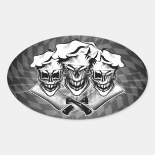 Laughing Chef Skulls Ovale Sticker