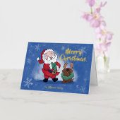 Laughing Santa Reindeer Lab Folded Folie Feestdagenkaart (Orchidee)