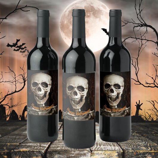 Laughing Skeleton Halloween Custom Wijn Etiket