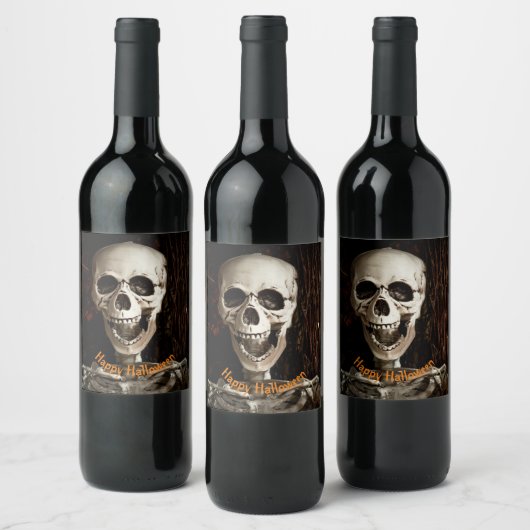 Laughing Skeleton Halloween Custom Wijn Etiket (Flessen)