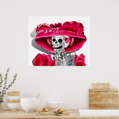 Laughing Skeleton Woman in Red Bonnet Poster (Keuken)