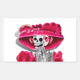 Laughing Skeleton Woman in Red Bonnet Rechthoekige Sticker