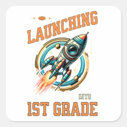 Launching into 1st Grade -Back to School  Vierkante Sticker