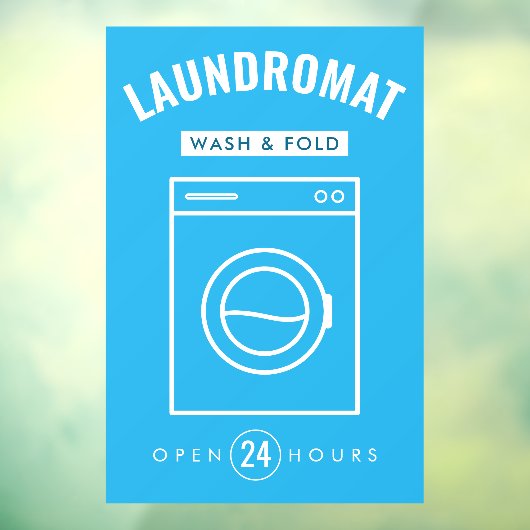 Laundromat 24/7 Wash and Fold Service Blue & White Raamsticker (Vel 3)