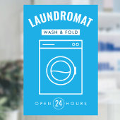 Laundromat 24/7 Wash and Fold Service Blue & White Raamsticker