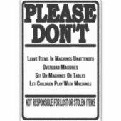 'Laundromat Rules' Laundry Store Overlay Zwart Sticker (Voorkant)