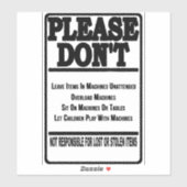 'Laundromat Rules' Laundry Store Overlay Zwart Sticker (Vel)