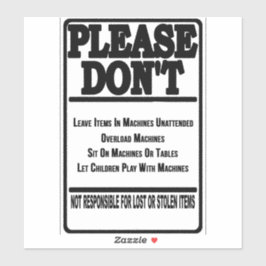 'Laundromat Rules' Laundry Store Overlay Zwart Sticker