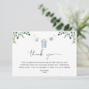 Laundry Blue Greenery Baby shower Bedankkaart