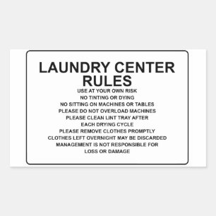 'Laundry Center Rules' Laundromat Overlay Zwart Rechthoekige Sticker