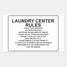 'Laundry Center Rules' Laundromat Overlay Zwart Rechthoekige Sticker