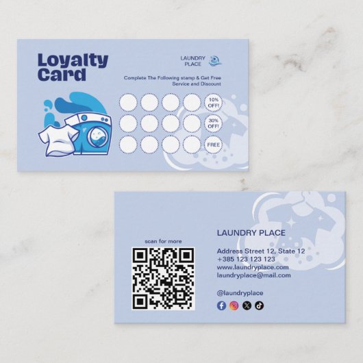 Laundry Modern QR Code Loyalty Kaart (Voorkant / Achterkant)