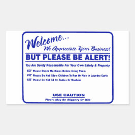 'Laundry Rules Alert' Wasserette Overlay Blauw Rechthoekige Sticker