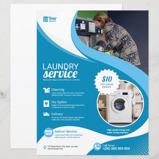 Laundry Service Flyer Sjabloon (Voorkant / Achterkant)