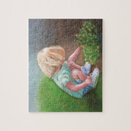 'Laura' olieverschilderende kleine meid die bloeme Legpuzzel