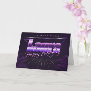 Laura prénom carte rétro lilas pour l'anniversaire