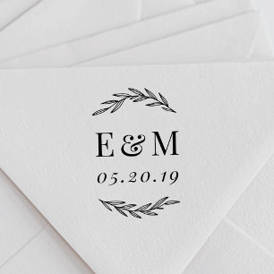 Laurel Branch Monogram Huwelijk Save the Date Rubberstempel