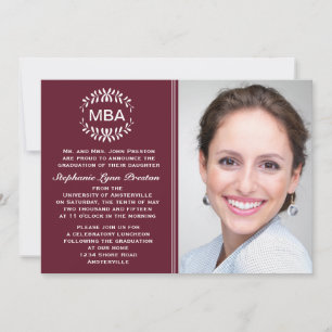 Laurel Branches Maroon Photo Graduation Invitation