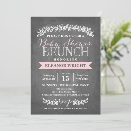 Laurel Brunch | Uitnodiging tot Baby shower (Staand voorkant)