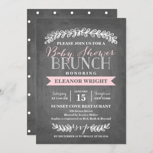 Laurel Brunch | Uitnodiging tot Baby shower (Voorkant / Achterkant)