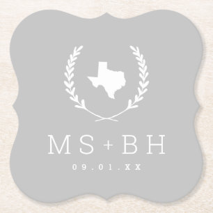 Laurel Crest Texas Trouw Monogram Grijs Kartonnen Onderzetters